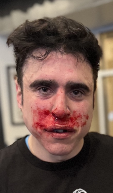 Close-up of the prospective opponent after sparring